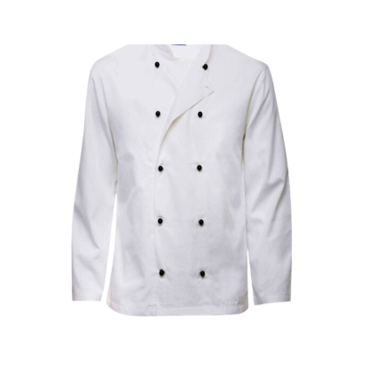 White Long Sleeve Chefs Jackets With Black Detachable Plastic Buttons