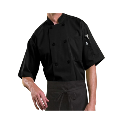 Black Short Sleeve Chefs Jacket With Plastic Buttons